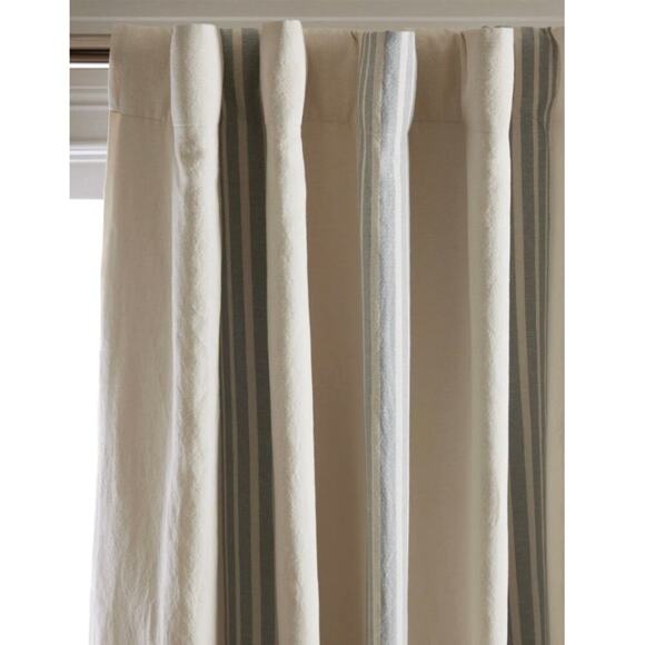 Coastal Stripe Linen Cotton Room Darkening Curtain 48X96 Blue #5 - Picture 3 of 5